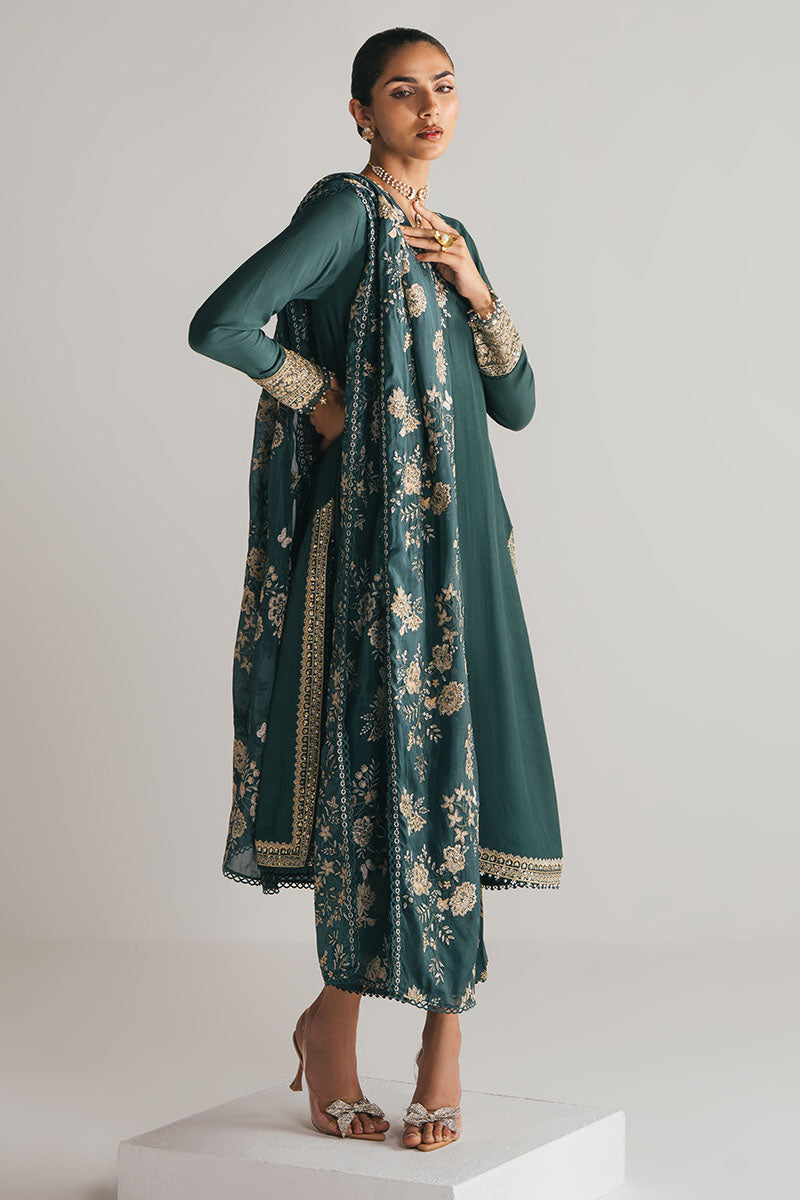 Cross Stitch - EMERALD GREEN - Chiffon - 3 Piece - Unstitched