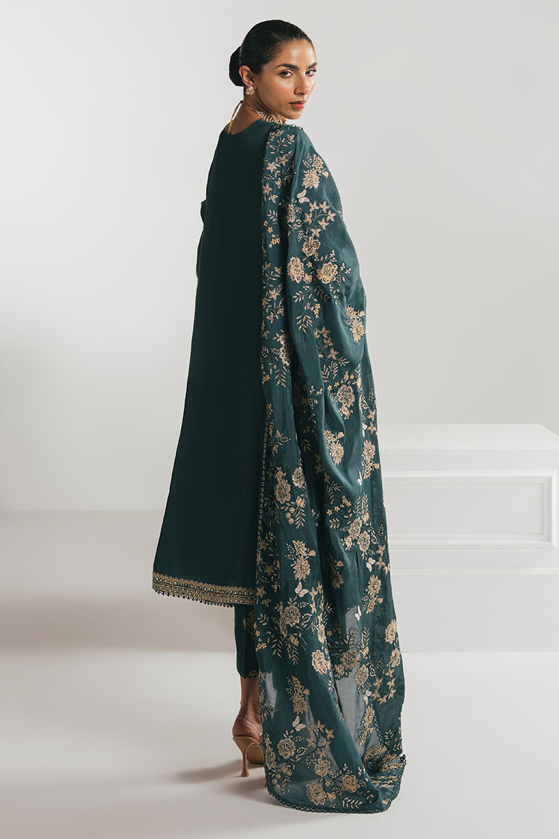 Cross Stitch - EMERALD GREEN - Chiffon - 3 Piece - Unstitched