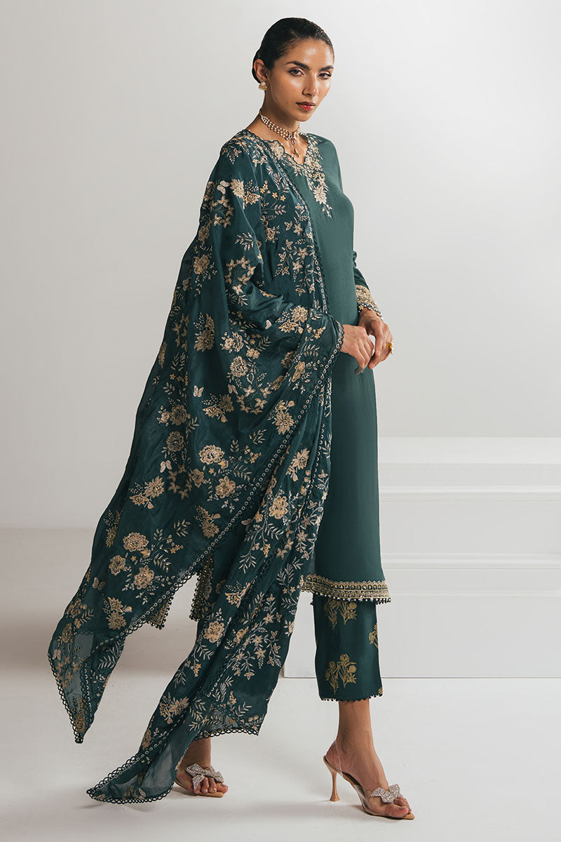 Cross Stitch - EMERALD GREEN - Chiffon - 3 Piece - Unstitched
