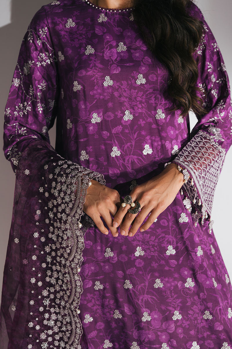 Cross Stitch - GRAPE RED - Chiffon - 3 Piece - Unstitched