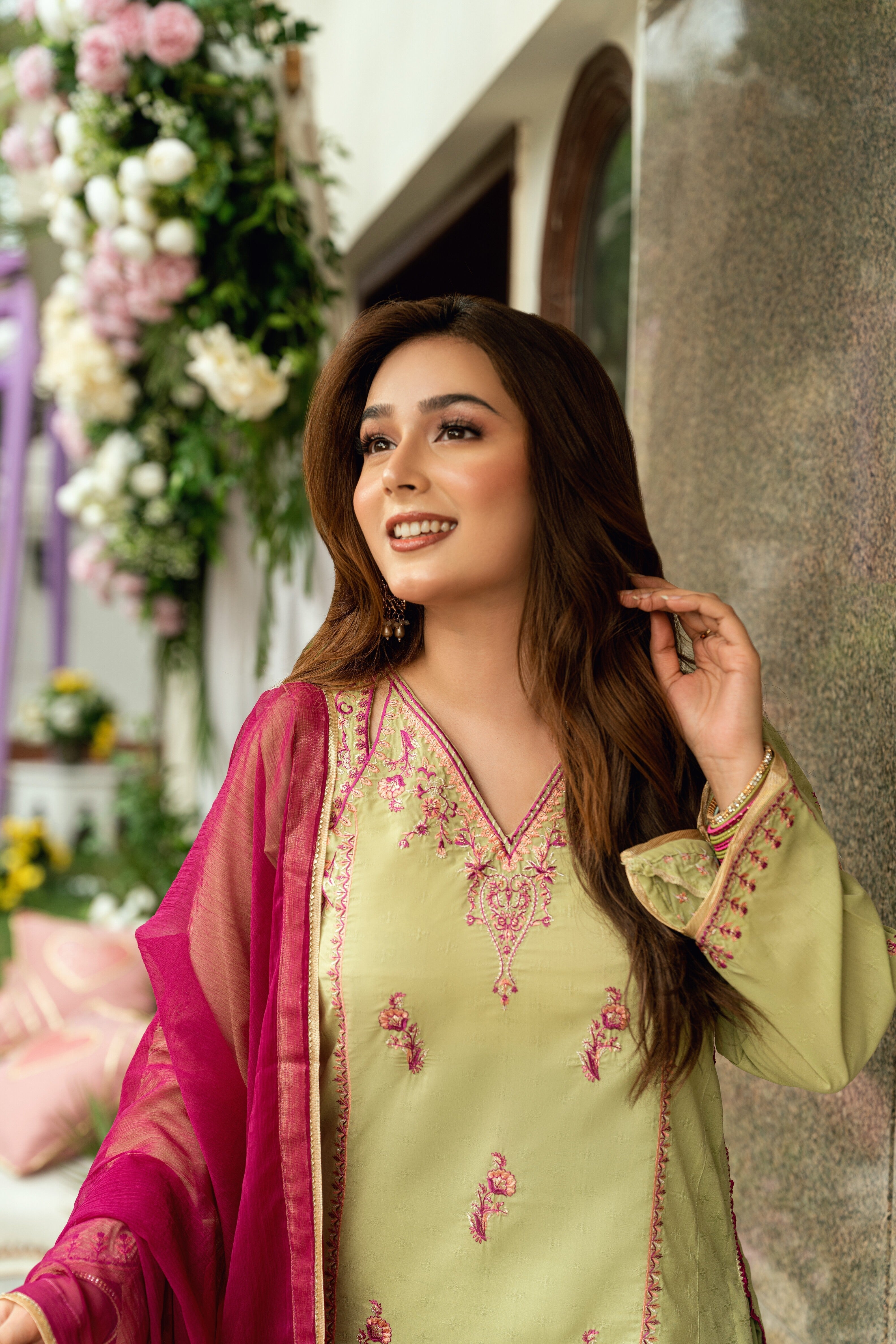 Omal by Komal - Seerat - gold maysuri deep plum dupatta - 3 Piece