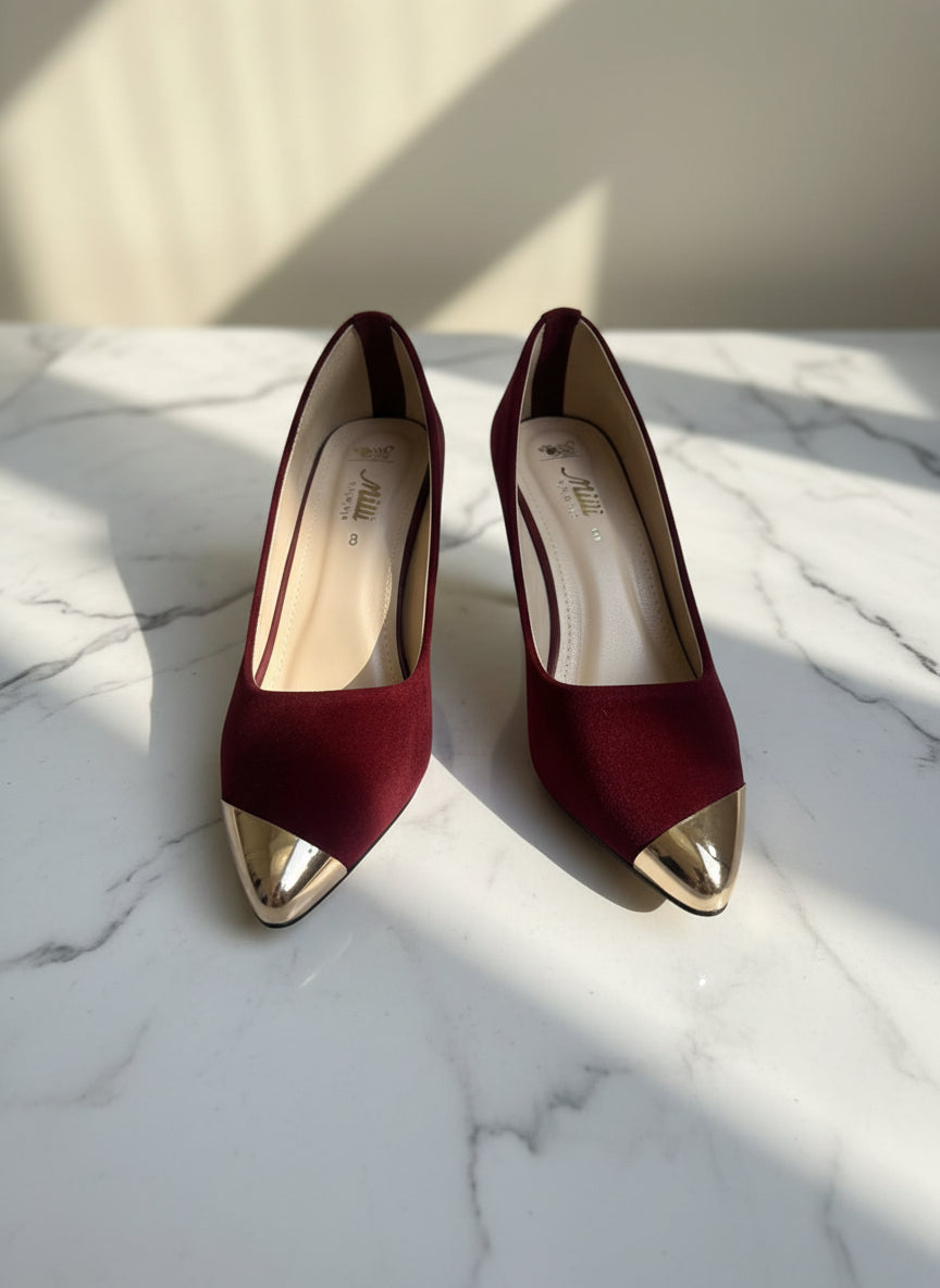 Milli Shoes - High Heel Court Shoes Maroon Block Heels For Women