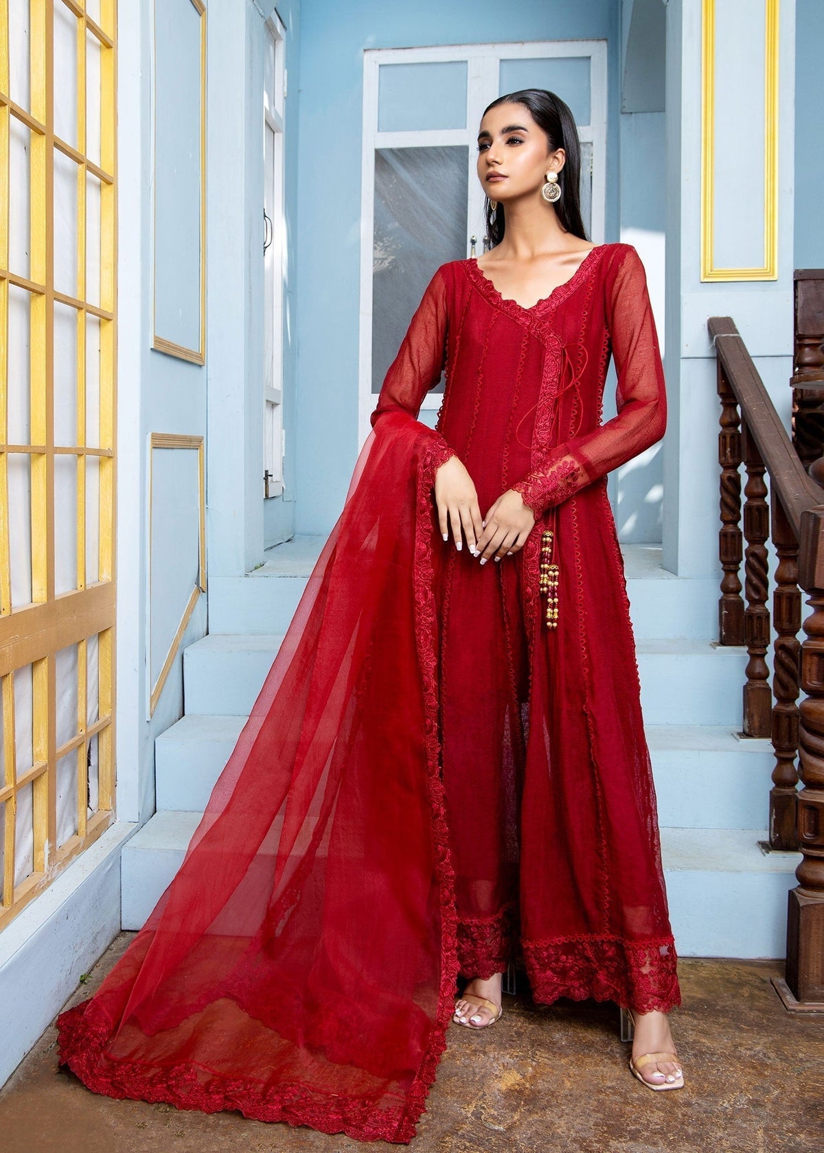 Laleen Mehrgul Pishwas Red 3 Piece