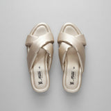 Milli Shoes - Dull Gold Cross Strap Wedge Heels