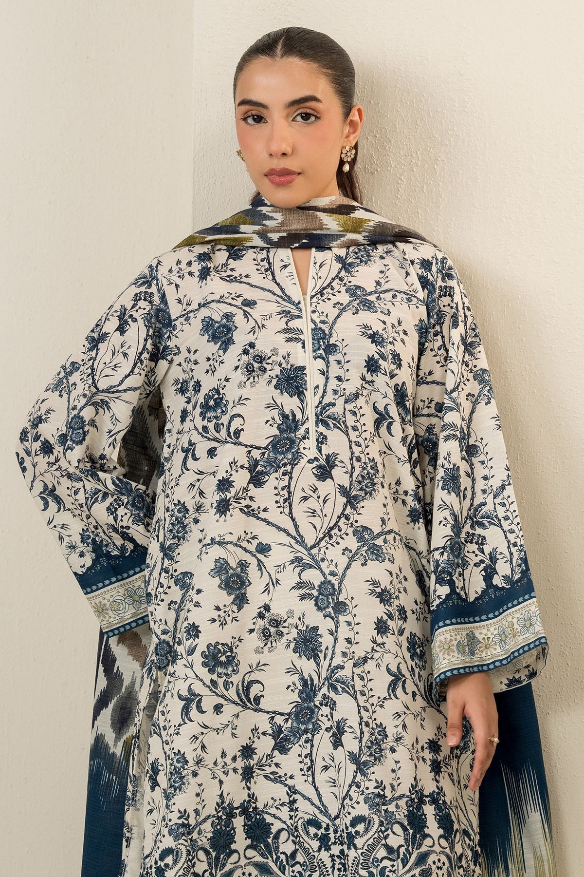 Cross Stitch - Beige Verve - 3 Piece -  Khaddar Printed Suit - Unstitch
