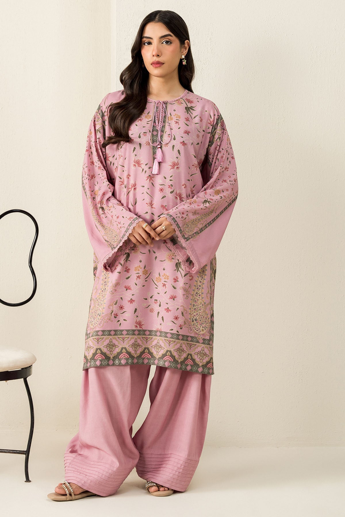 Cross Stitch - Lilac Impression - 2 Piece -  Linen Printed Suit - Unstitch