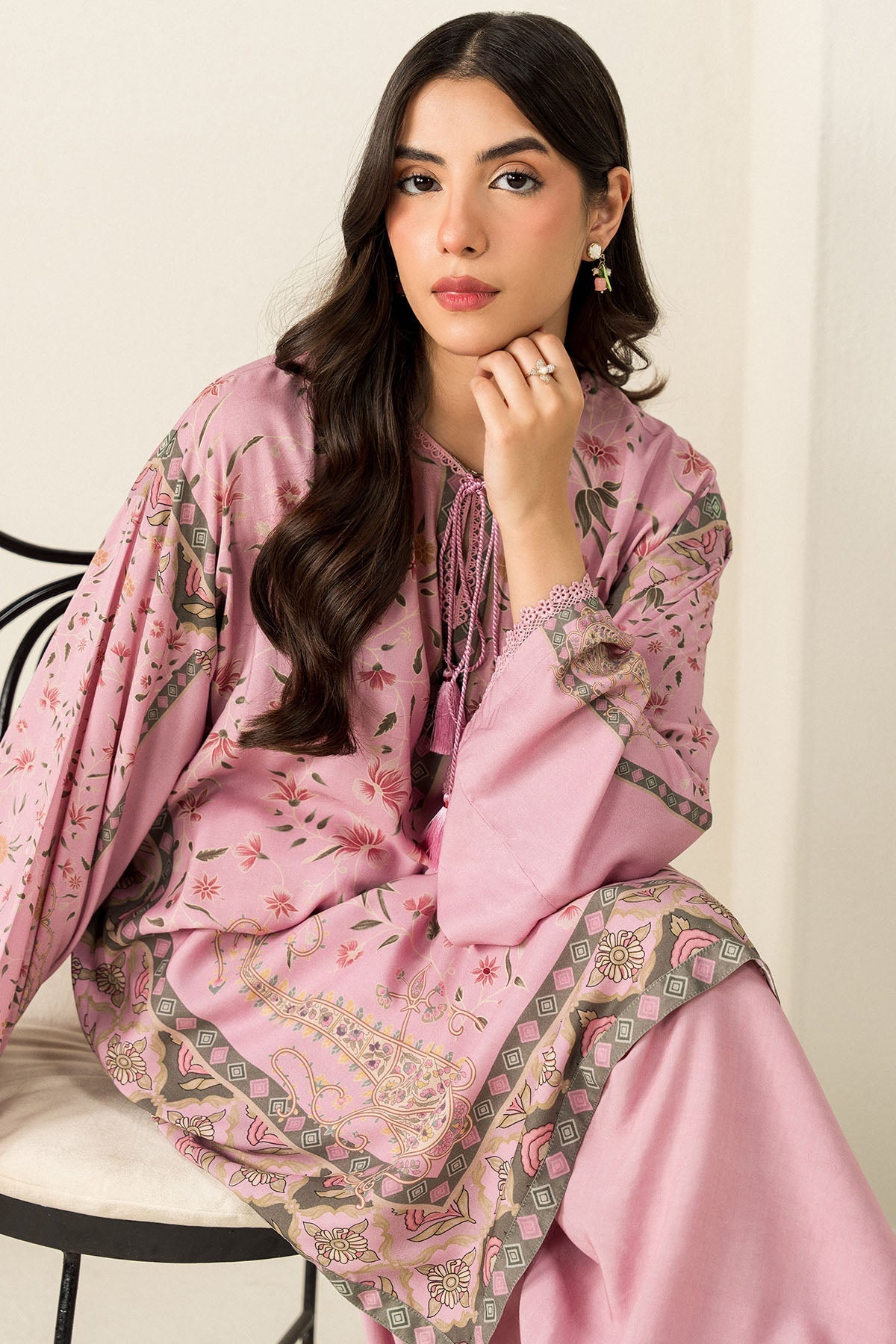 Cross Stitch - Lilac Impression - 2 Piece -  Linen Printed Suit - Unstitch