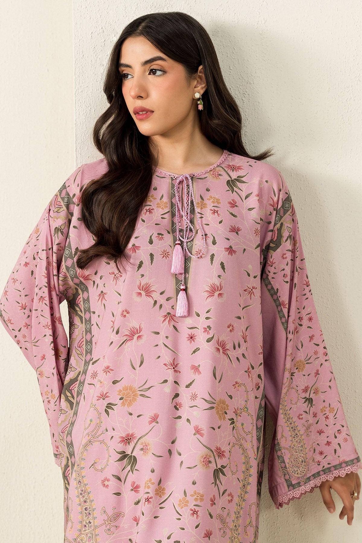 Cross Stitch - Lilac Impression - 2 Piece -  Linen Printed Suit - Unstitch
