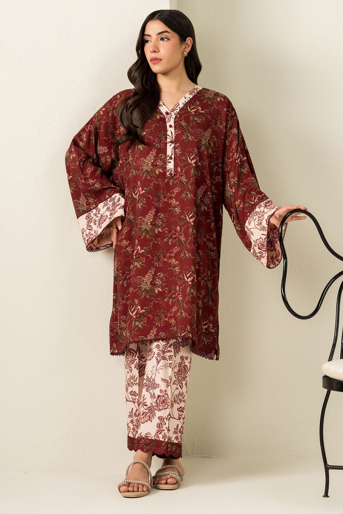 Cross Stitch - Floral Symphony - 2 Piece -  Linen Printed Suit - Unstitch
