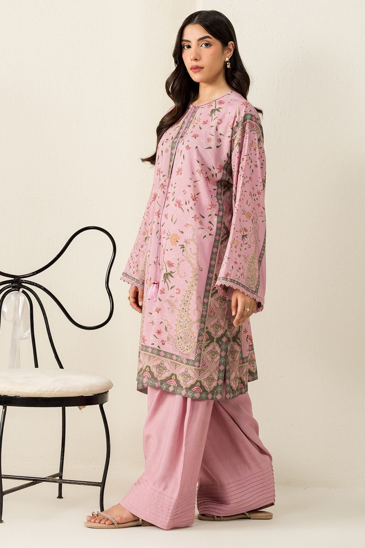 Cross Stitch - Lilac Impression - 2 Piece -  Linen Printed Suit - Unstitch