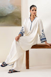 Cross Stitch - Blue Wave Linen Suit For Women - White - 2 Piece