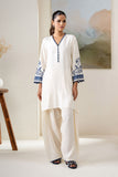 Cross Stitch - Blue Wave Linen Suit For Women - White - 2 Piece