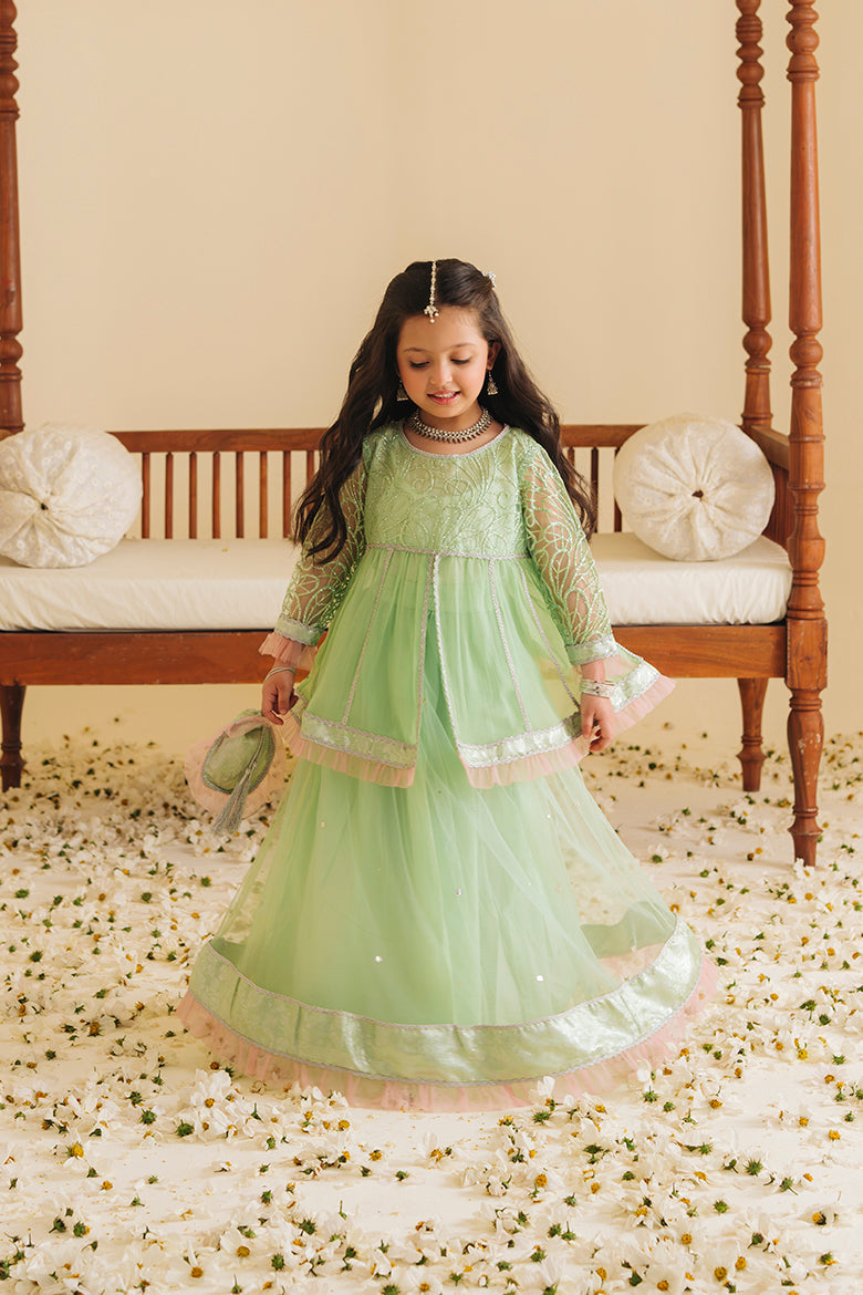 Hummingbirdspk - Zinnia Mint & Peach Lengha Set 4 Piece