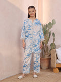 Oaks - Embroidered Pret Shirt & Trouser Cambric White & Blue  - 2 Piece