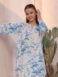 Oaks - Embroidered Pret Shirt & Trouser Cambric White & Blue  - 2 Piece