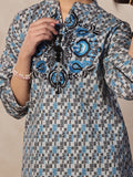 Oaks - Embroidered Pret Shirt & Trouser Lawn Grey & Blue  - 2 Piece