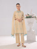 Oaks - Embroidered Cotton Silk Suit For Girl - Beige - 3 Piece