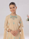 Oaks - Embroidered Cotton Silk Suit For Girl - Beige - 3 Piece