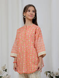 Oaks - Printed Lawn Suit For Girl - Orange - 2 Piece