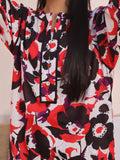 Oaks - Printed Pret Shirt Trouser Lawn Red & Black  - 2 Piece