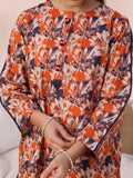 Oaks - Printed Pret Shirt Trouser Lawn Orange & Blue  - 2 Piece