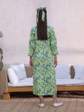 Oaks - Printed Pret Kurti Cambric Green & Blue  - 1 Piece