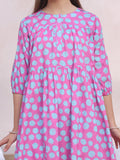Oaks - Printed Pret Kurti Lawn Pink & ferozi  - 1 Piece