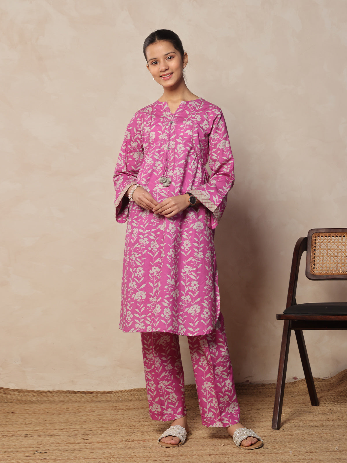 Oaks - Printed Pret Shirt & Trouser Lawn Magenta  - 2 Piece