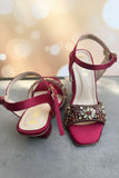 Milli Shoes - Hand Embroidered Block Heels Sandals For Women - Maroon