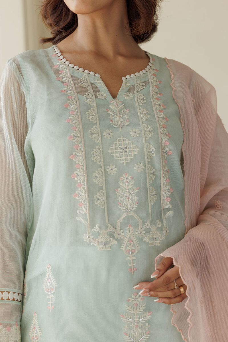Deepak Perwani - Lilla 2 - Cotton Net - Ice Blue - 3 Piece
