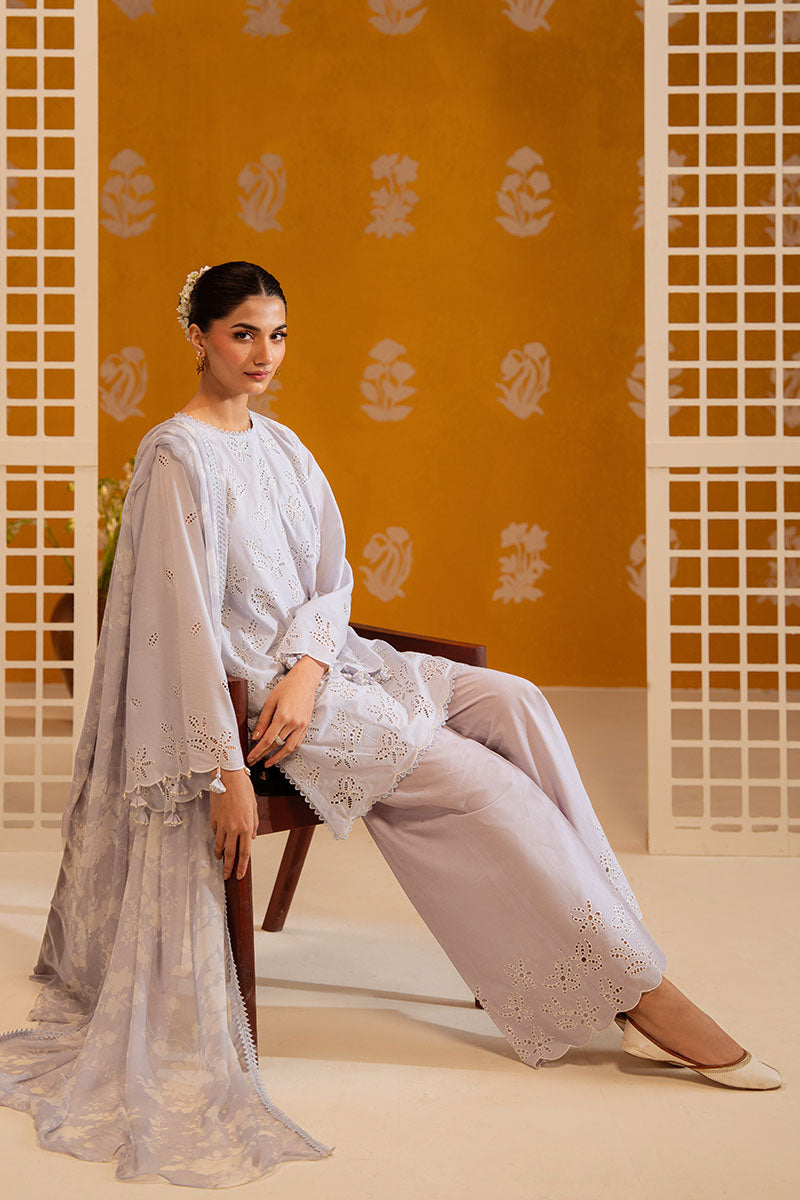 Cross Stitch - Lavender Ash Chikankari Lawn Unstitch Suit For Women - 3 Piece