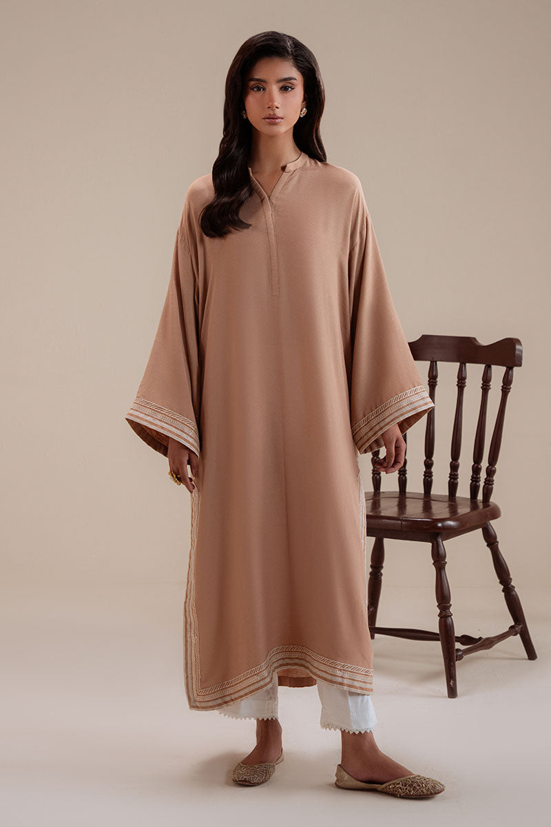 Cross Stitch - Sunset Ochre Karandi Embroidered Shirt For Women - Beige - 1 Piece