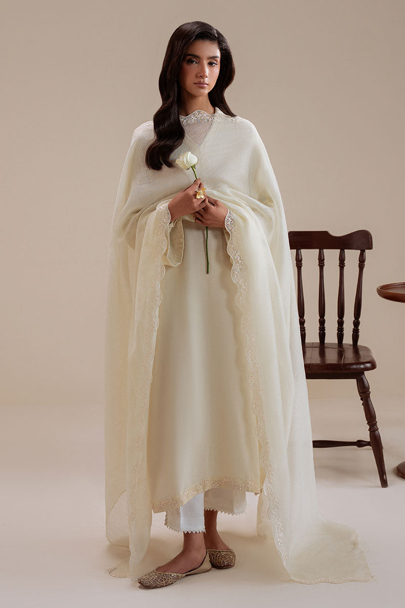 Cross Stitch - Frosted Pearl Karandi Suit For Women - White - 2 Piece