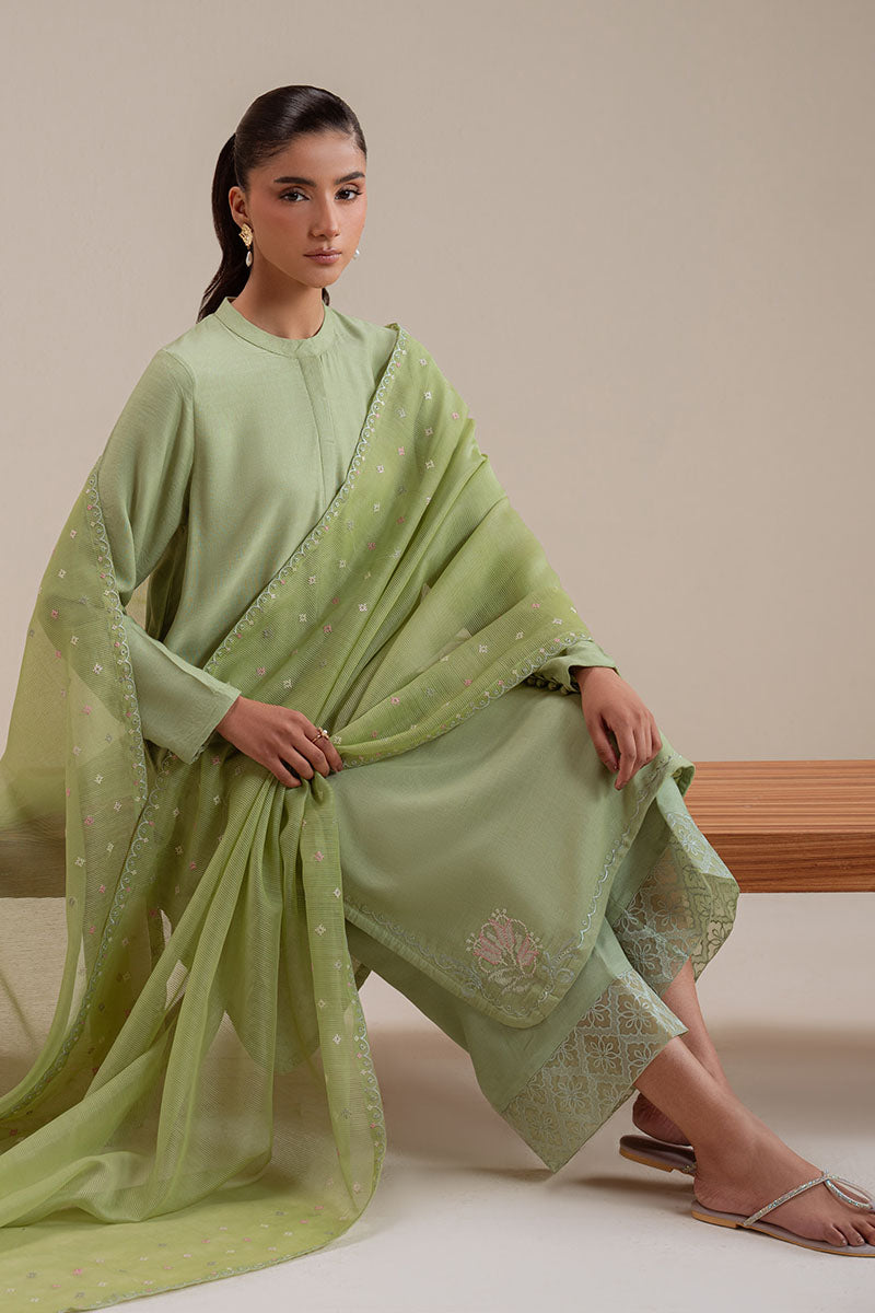 Cross Stitch - Palm Tree Karandi Suit For Women - Green - 3 Piece