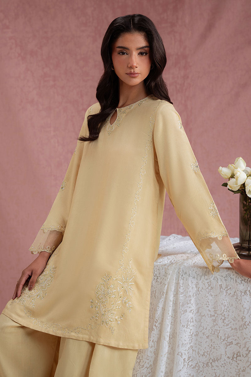 Cross Stitch - Earth Linen Silk Suit For Women - Yellow - 2 Piece