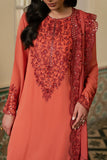 Cross Stitch - Faded Rose Chiffon Suit For Women - Orange - 3 Piece
