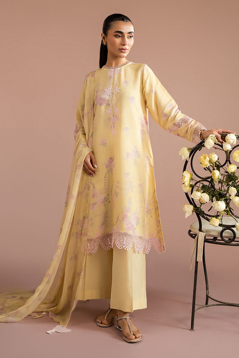 Cross Stitch - Sunset Garden Silk Suit For Women - Yellow - 2 Piece