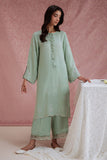 Cross Stitch - Green Reverie Raw Silk Suit For Women - Green - 2 Piece