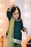 Mom4Little - Bottle Green Lehenga Set - Silk & Janawar with net - 3 Piece