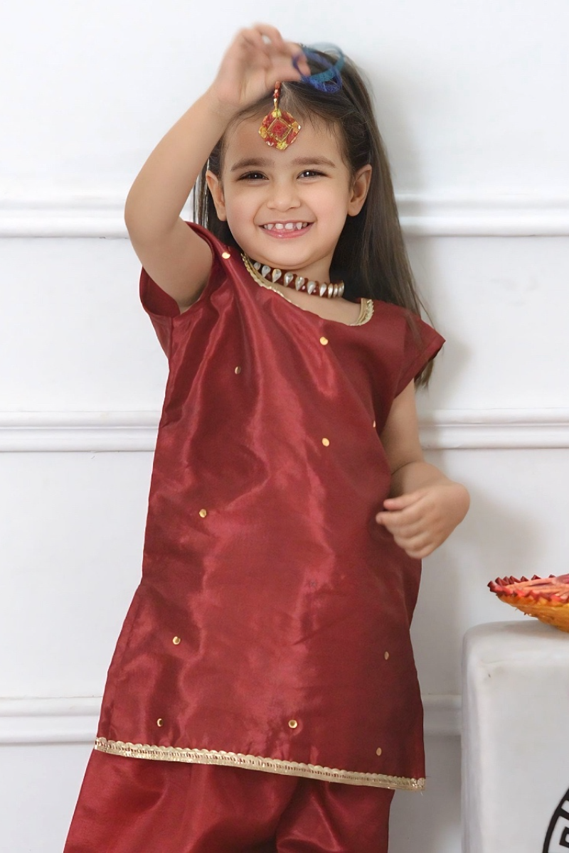 Mom4little - Maroon Katan Farshi shalwar set - 2 Piece