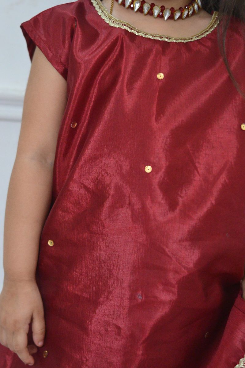 Mom4little - Maroon Katan Farshi shalwar set - 2 Piece