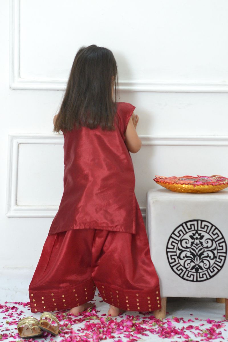 Mom4little - Maroon Katan Farshi shalwar set - 2 Piece