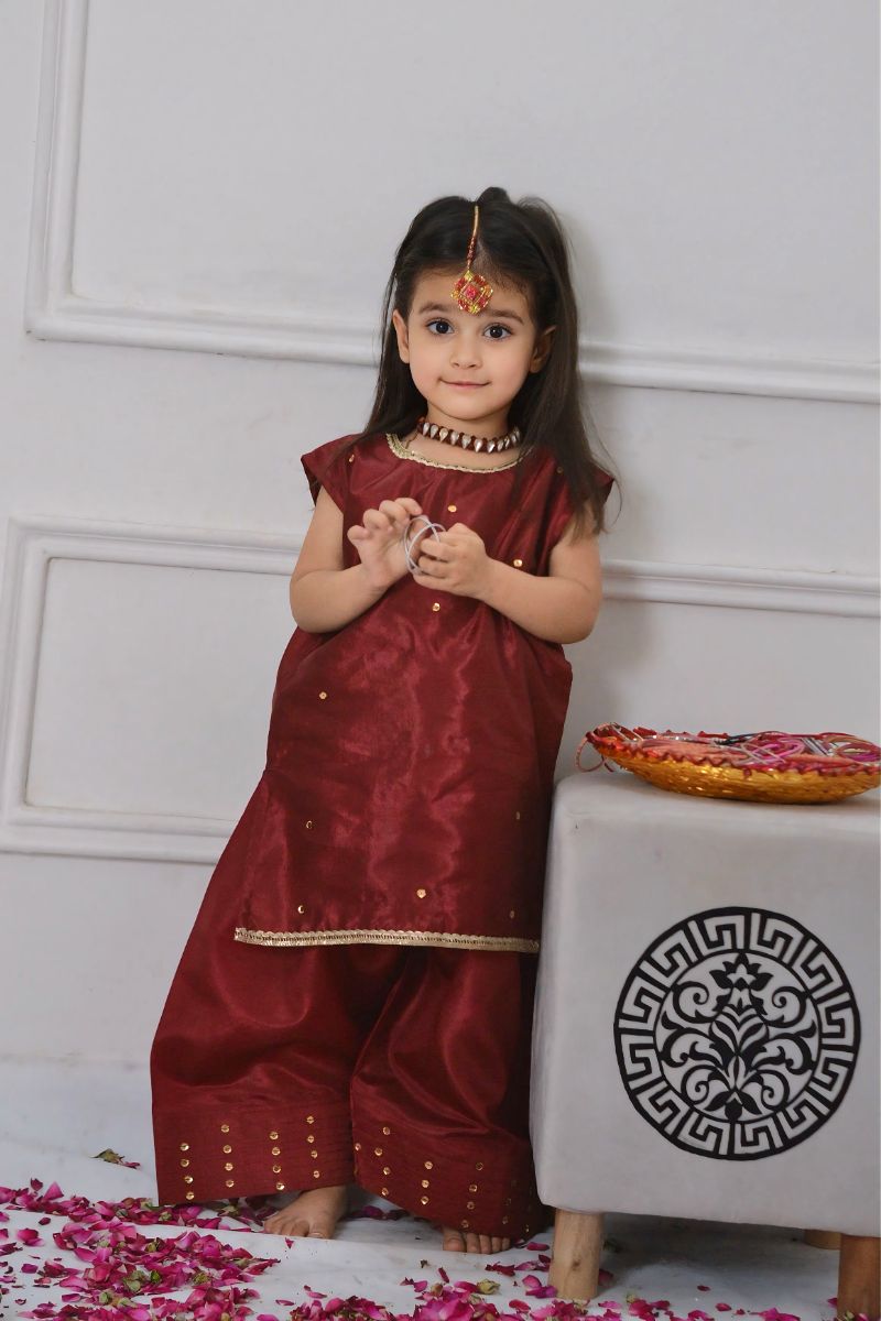 Mom4little - Maroon Katan Farshi shalwar set - 2 Piece