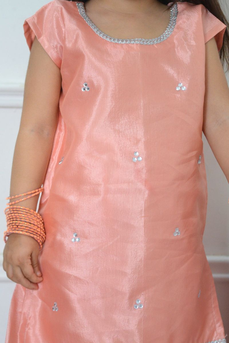 Mom4little - Peach Katan Farshi shalwar set - 2 Piece