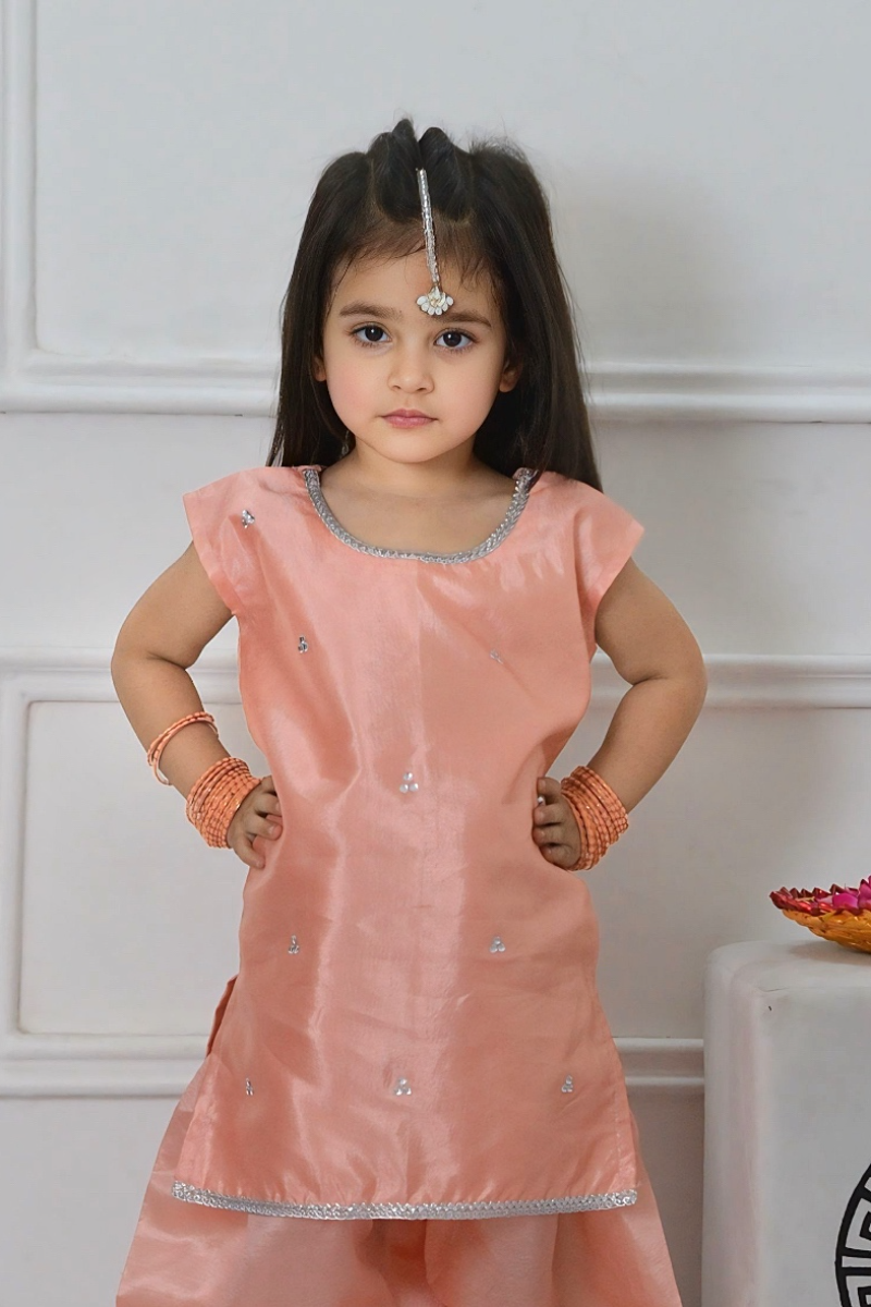 Mom4little - Peach Katan Farshi shalwar set - 2 Piece