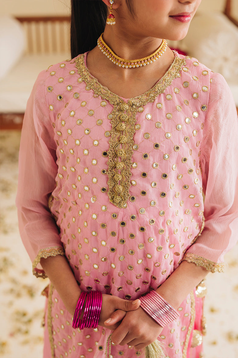 Hummingbirdspk - Kamal Phool Pink & Gold Tilla Work Dress