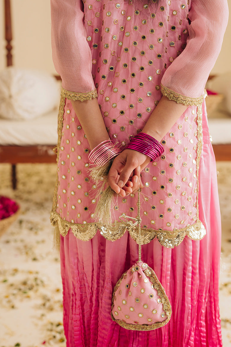 Hummingbirdspk - Kamal Phool Pink & Gold Tilla Work Dress