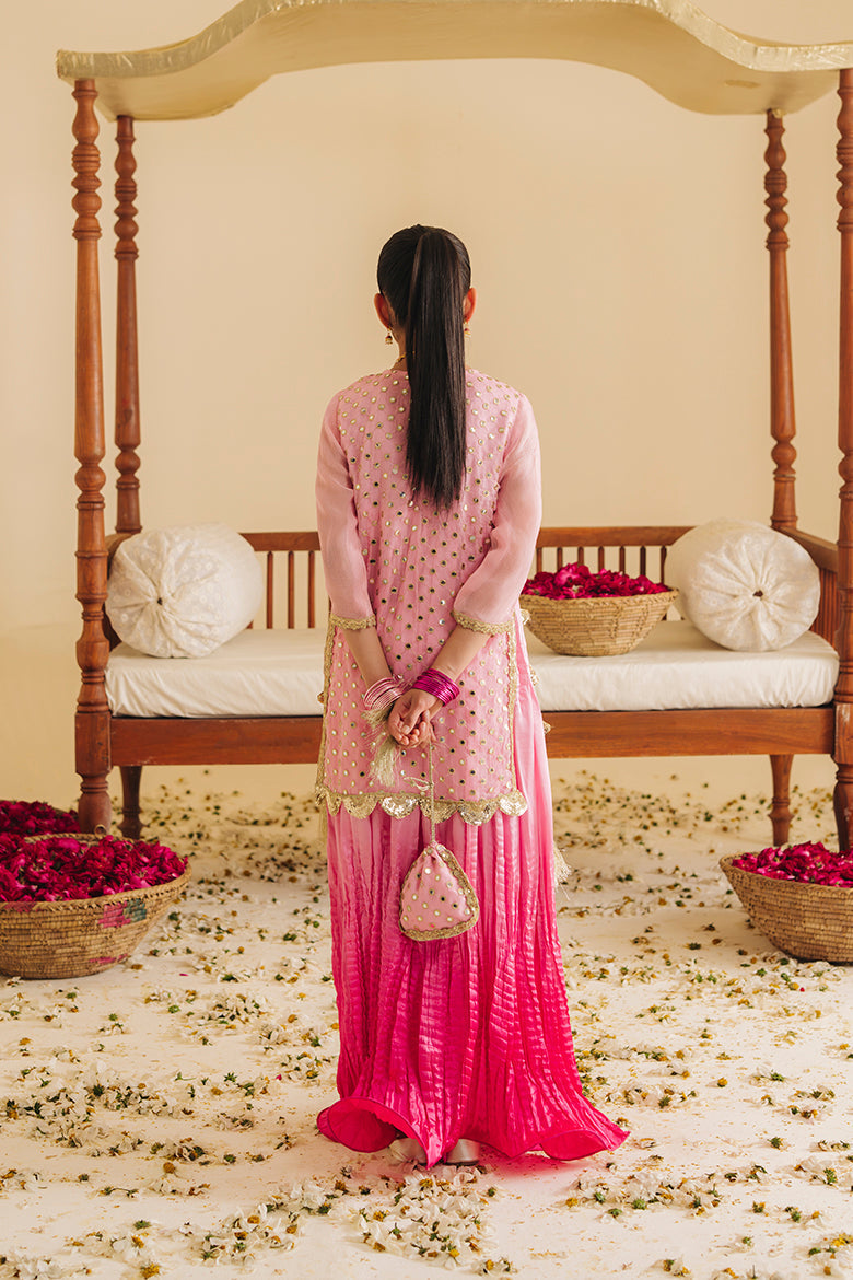 Hummingbirdspk - Kamal Phool Pink & Gold Tilla Work Dress
