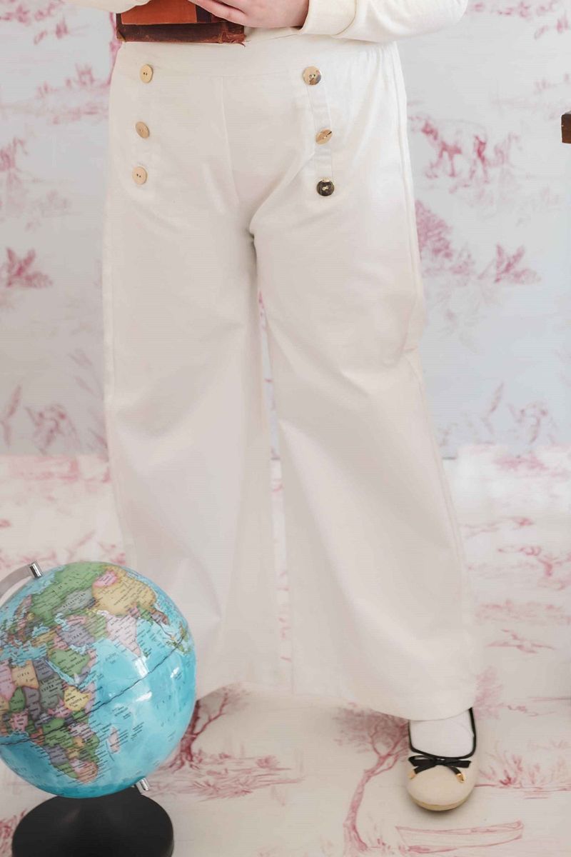 Hummingbirdspk - Cream Wide Leg Pants - cotton - 1 piece