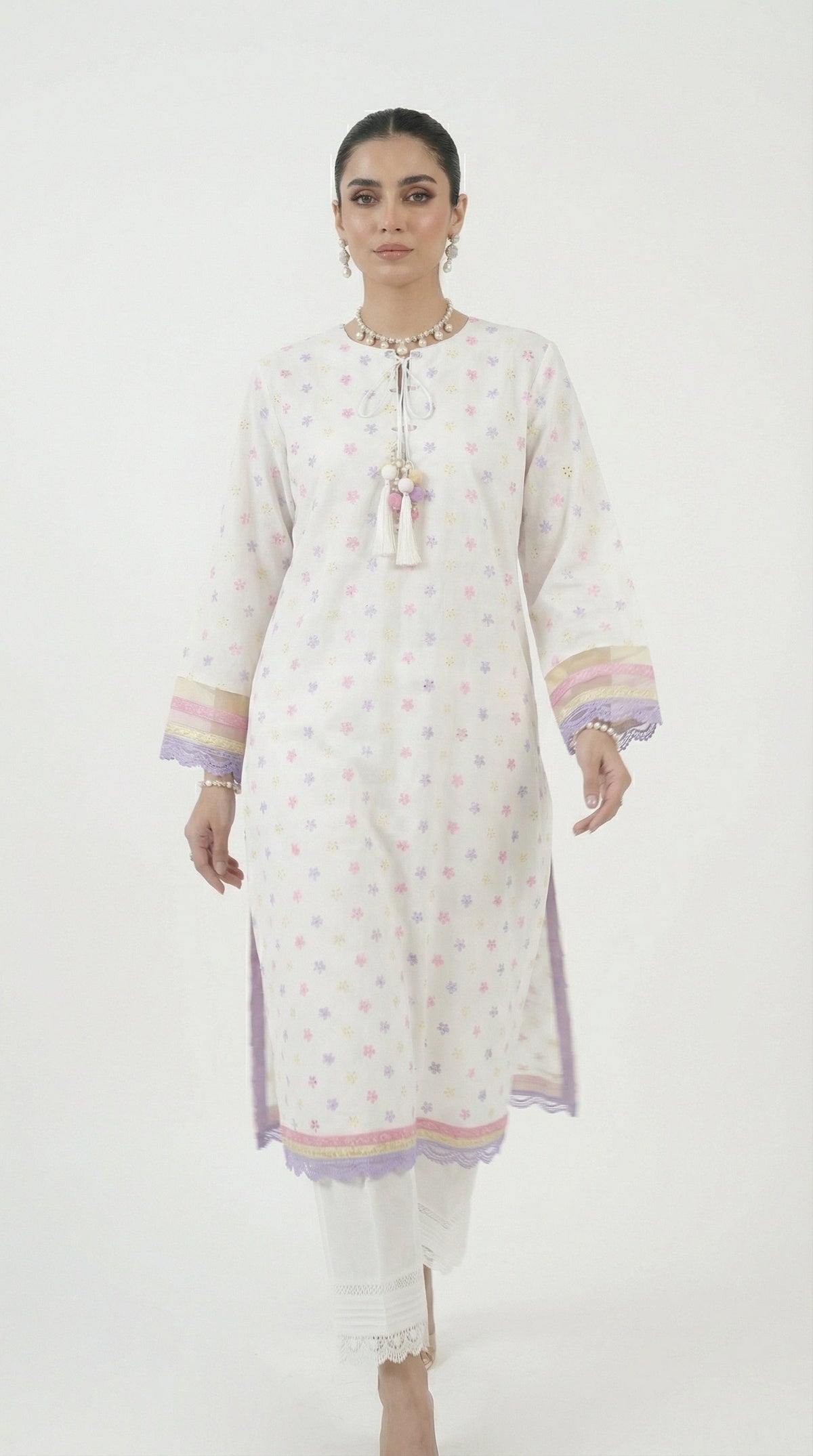 Reema Ahsan - Nelor Chicken Suit For Women - White and Multi - 3 Piece